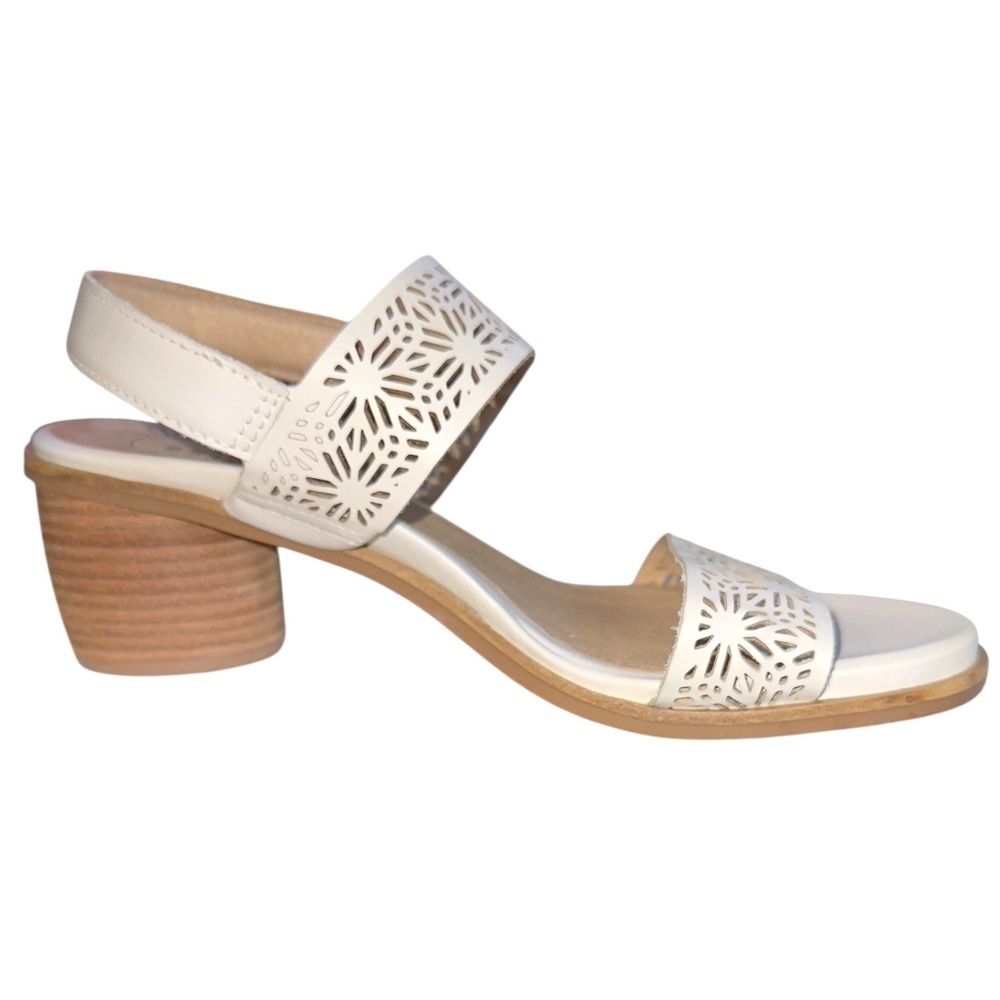Brioso 7.5 Paloma Ivory Leather‎ Slingback Sandals With Laser Cut Detail - Picture 2 of 8